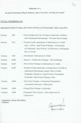 Program wizyty Ojca Świętego Jana Pawła II